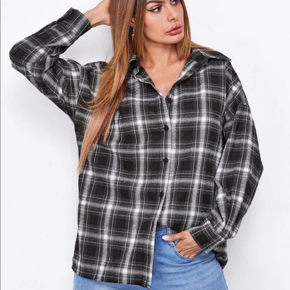 Shein Oversized Black and White Flannel
